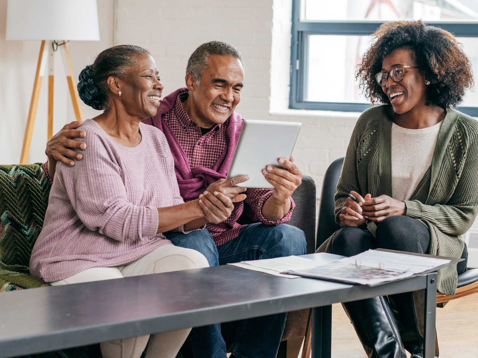 people laughing in living room