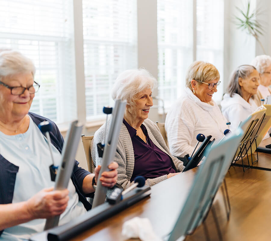 Seniors participate in a music class