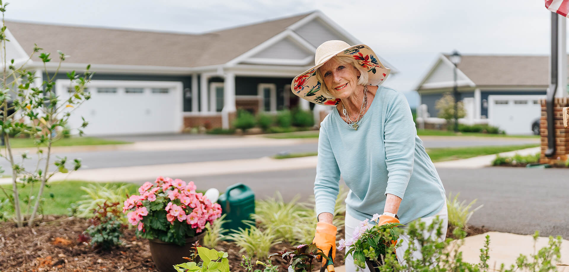 Senior woman gardening yard