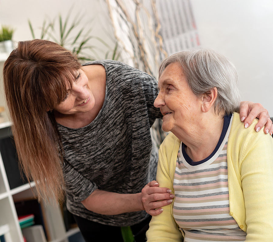 Young woman checks in on aging mother
