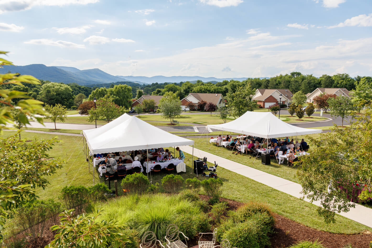event-on-glebe-grounds (1) bird eye view of event at The Glebe with beautiful mountain views