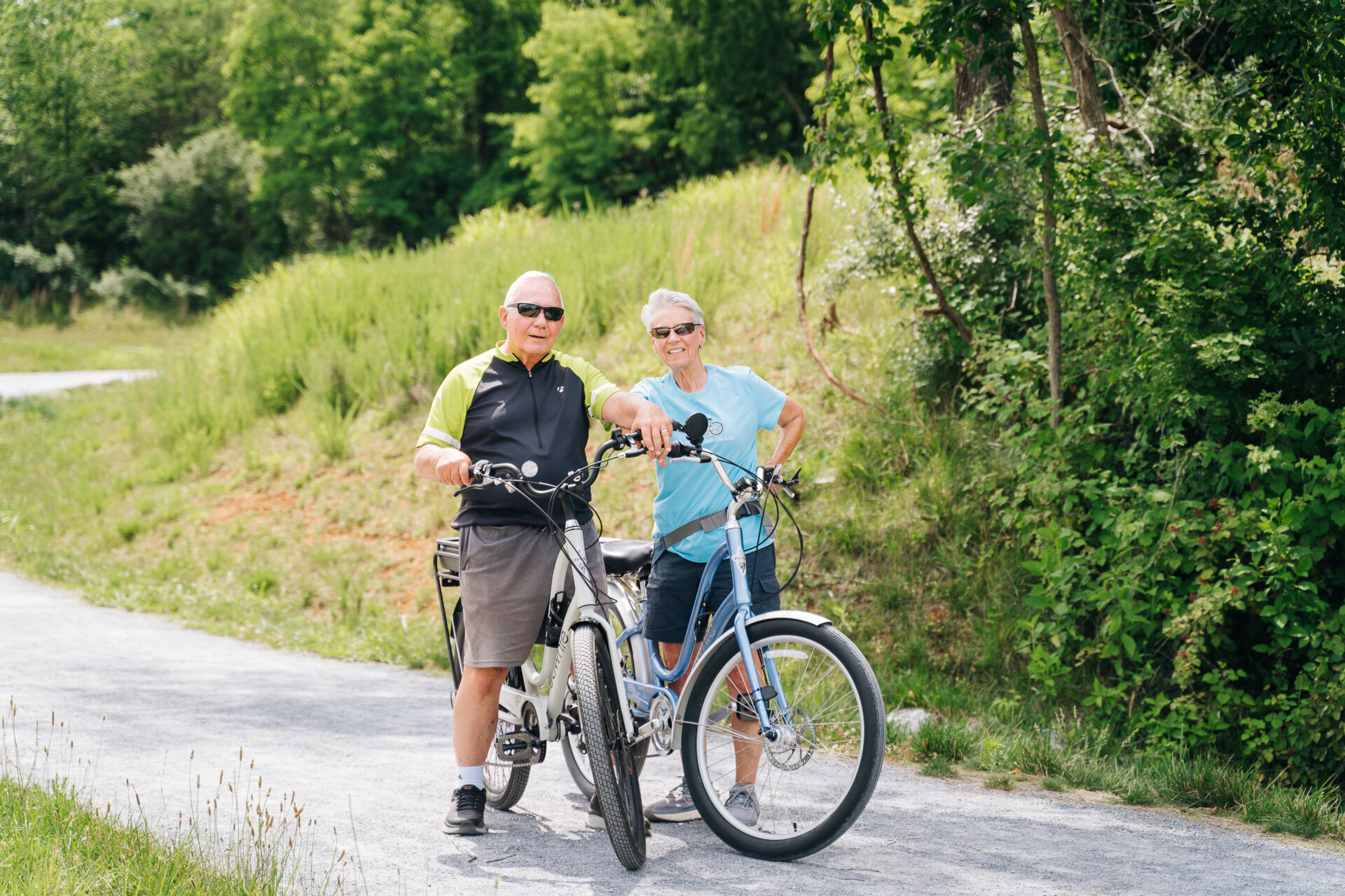 Couple biking on trail