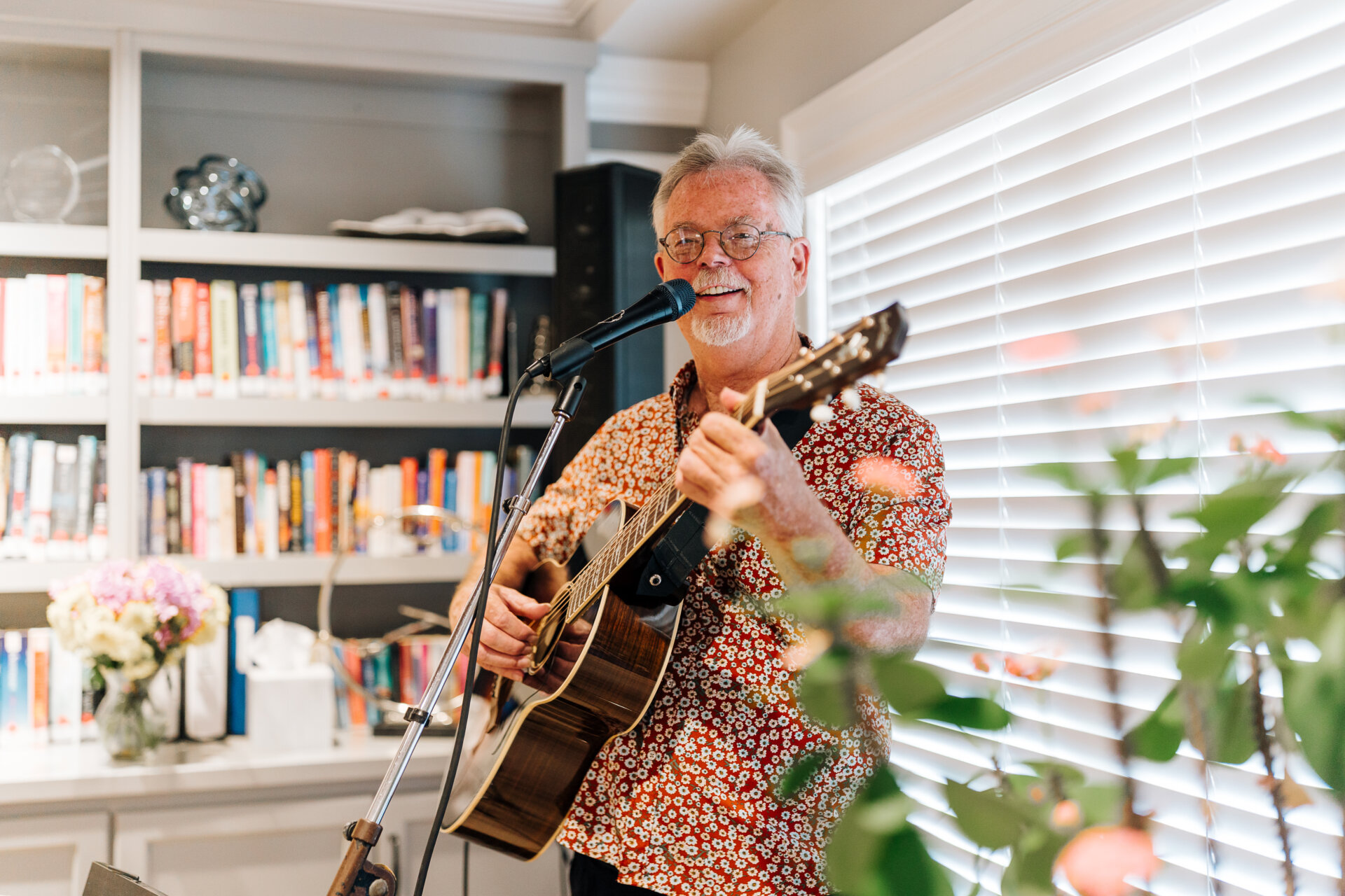 Musician performing for residents