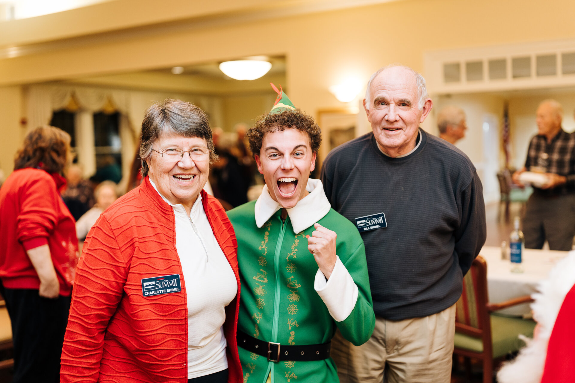 Seniors with "Elf" at a Christmas event